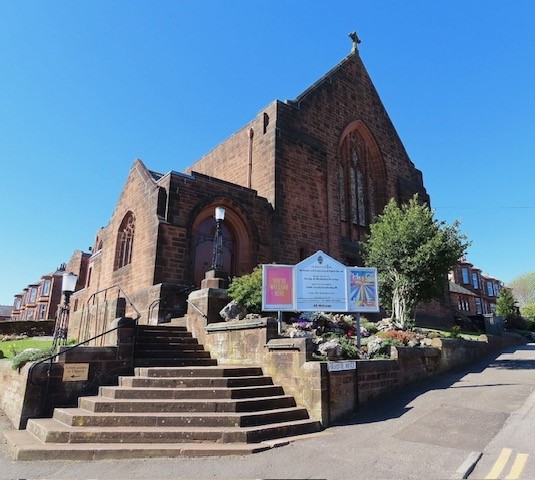 Wide-angle-shot-of-church